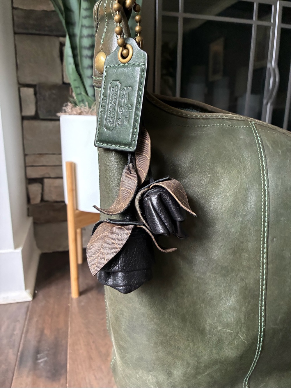 Patricia Nash Black Rose Leather Tie Bag Charm